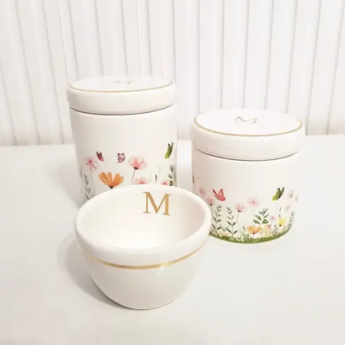 Kit Higiene Personalizado 3 Pçs Jardim Encant Filete Dourado
