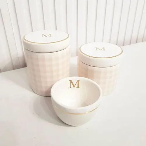 Kit Higiene Personalizado 3 Pçs Xadrez Rosa Filete Dourado