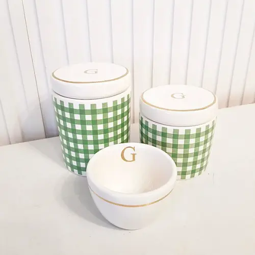 Kit Higiene Personalizado 3 Pçs Xadrez Verde Filete Dourado