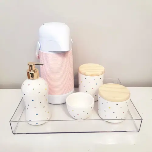 Kit Higiene Poás Coloridos e Rosa Rosé -bandeja Transparente