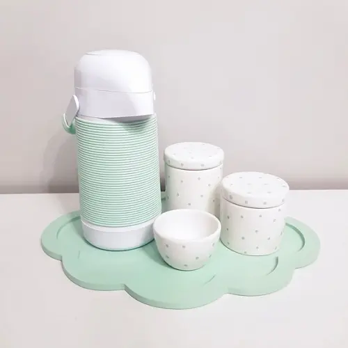 Kit Higiene Poás Verde Bebê - Bandeja Nuvem