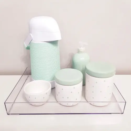Kit Higiene Poás Verde Bebê - Bandeja Transparente
