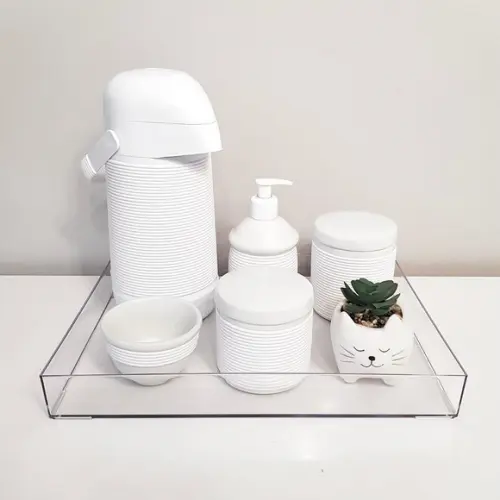 Kit Higiene Porcelana Alinhavado Branco - Band. Transparente