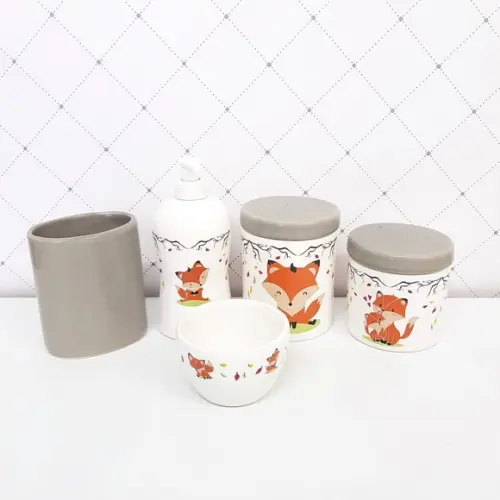 Kit Higiene Raposinha 5 Peças - Cinza