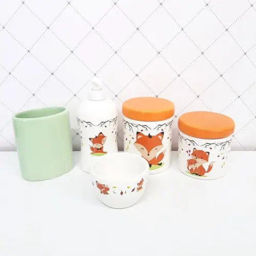 Kit Higiene Raposinha 5 Peças - Laranja e Verde