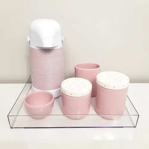 Kit Higiene Rosa Bebê - Bandeja Transparente