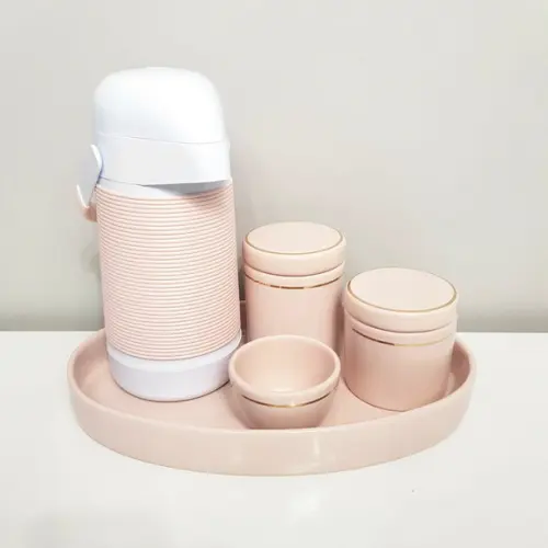 Kit Higiene Rosé com Filete Dourado - Bandeja Cerâmica