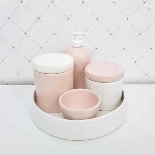 Kit Higiene Rosé e Branco Cerâmica