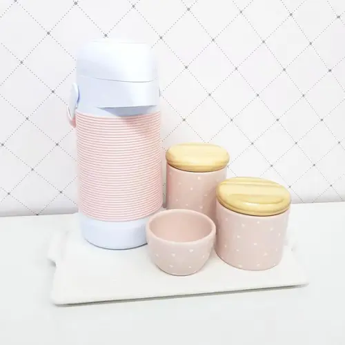Kit Higiene Rosé com Poás Brancos Pinus - Bandeja Cerâmica