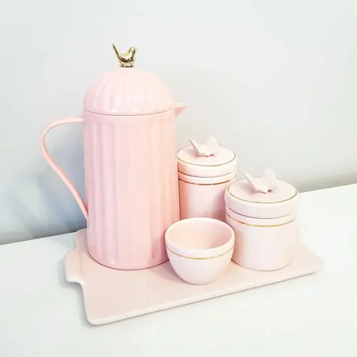 Kit Higiene Rosé com Filete Dourado Borboleta - Bandeja Reta