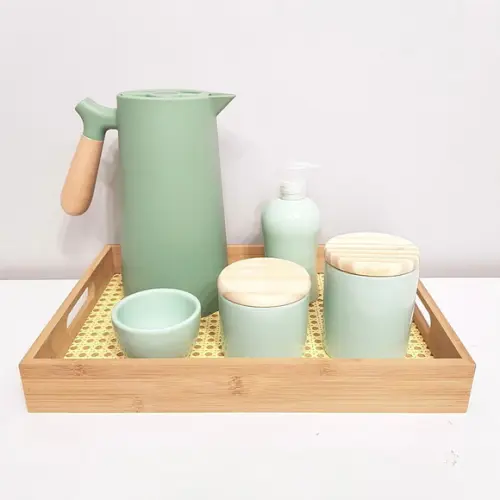 Kit Higiene Verde Bebê - Térmica Nórdica + Bandeja Palhinha