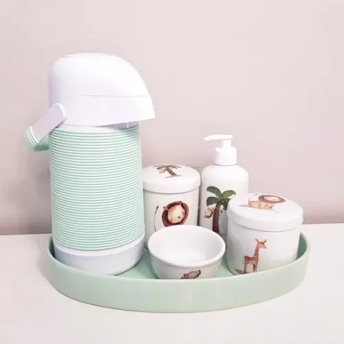 Kit Higiene Safári (animais da Selva) Verde Bebê - Oval