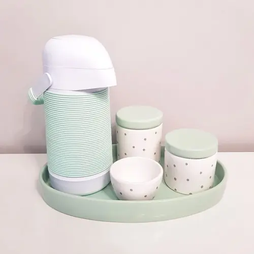 Kit Higiene Verde Bebê e Poás Cinza - Bandeja Oval