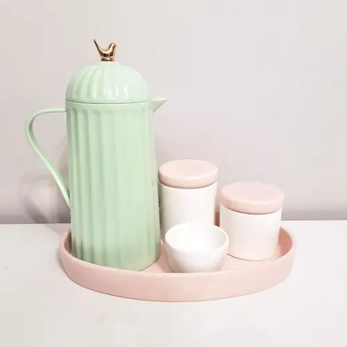 Kit Higiene Verde e Rosé - Térmica Bird + Bandeja Oval