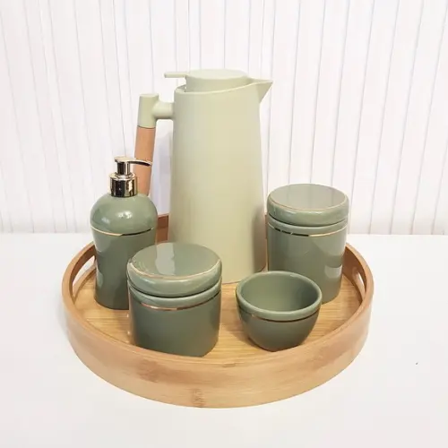 Kit Higiene Verde Militar c/ Filete Dourado - Térm. Menta