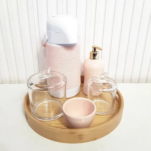 Kit Higiene Vidro Puxador Bird + Cerâmica Rosé + Alinhavada