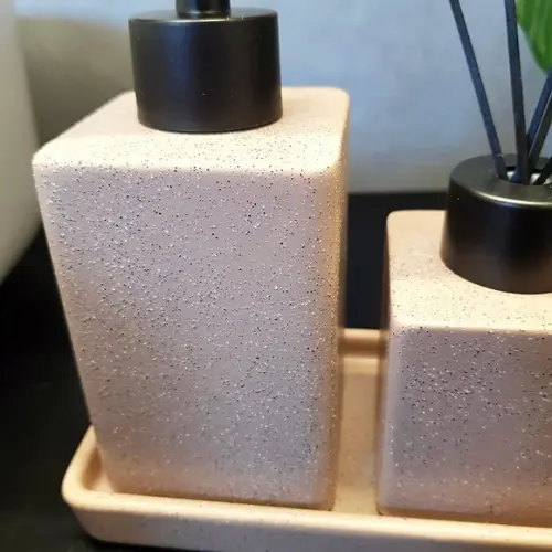 Kit Lavabo Banheiro Quadratto Bege com Bandeja e Difusor