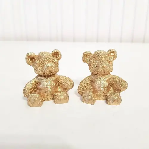Par de Apliques Ursinho Dourado em Resina Kit Higiene Bebê