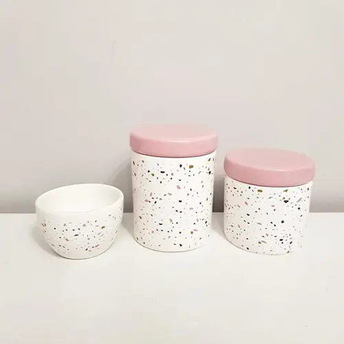 Par de Tampas Cerâmica Rosa Bebê para Potes Kit Higiene Bebê