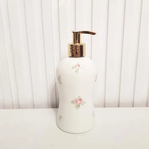 Porta Álcool-gel / Sabonete Cerâmica Floral Válv. Luxo