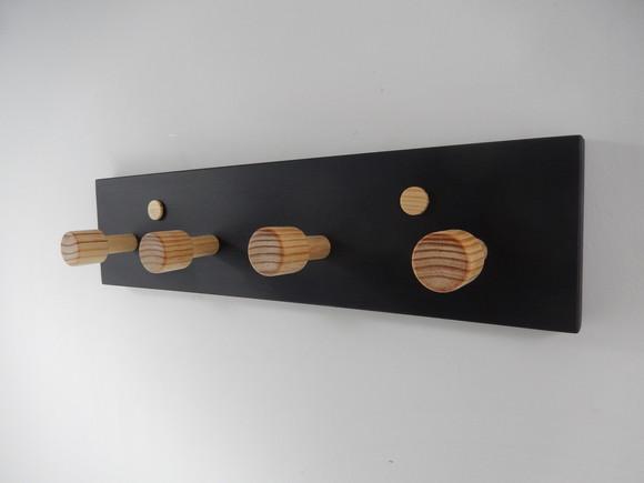 Cabideiro De Parede Em Madeira, 4 Hastes, Preto