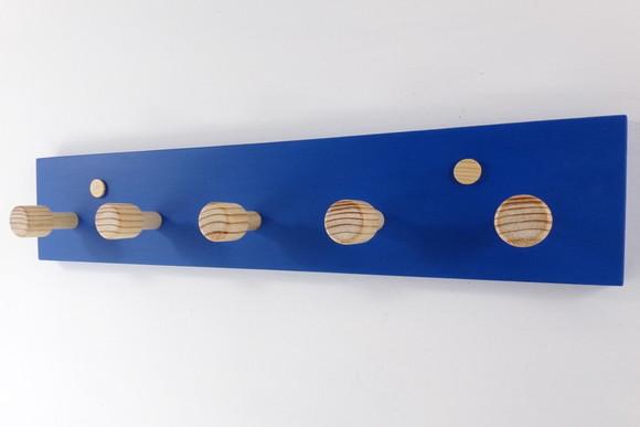 Cabideiro De Parede Em Madeira, 5 Hastes, Azul Mar.