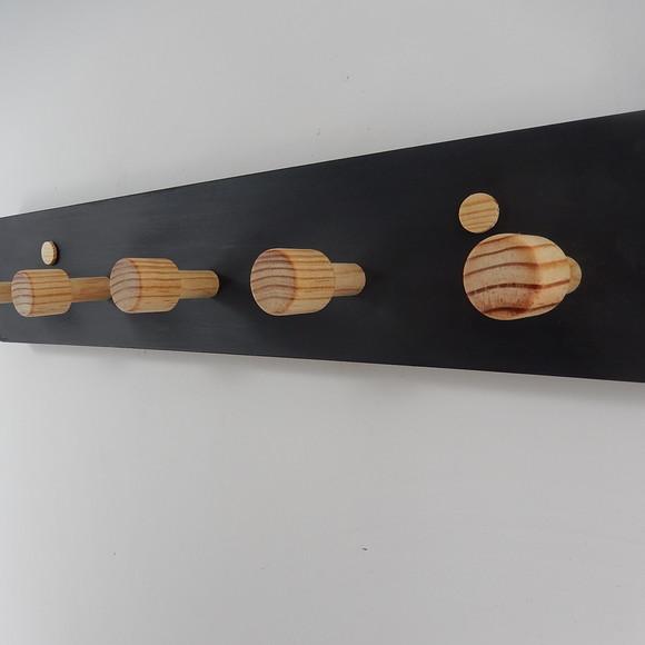 Cabideiro De Parede Em Madeira, 5 Hastes, Preto