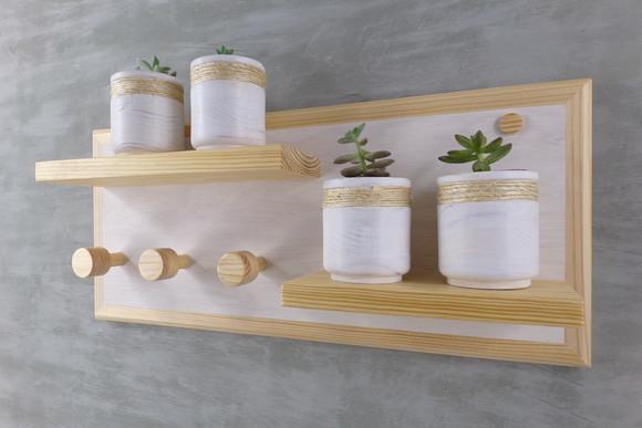 Cabideiro em Madeira Decorativo e Útil 3h Branco Transparent