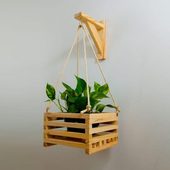 Kit Cachepô em Madeira Pinus Natural com Mão-francesa