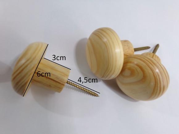 Cabideiro Torneado de Parede em Madeira Pinus 6cm