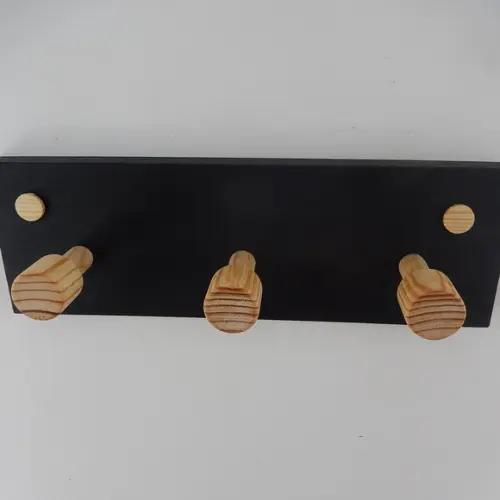 Cabideiro De Parede Em Madeira, 3 Hastes, Preto