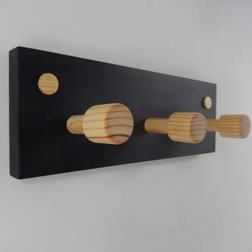 Cabideiro De Parede Em Madeira, 3 Hastes, Preto