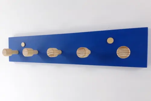 Cabideiro De Parede Em Madeira, 5 Hastes, Azul Mar.