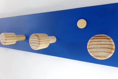Cabideiro De Parede Em Madeira, 5 Hastes, Azul Mar.
