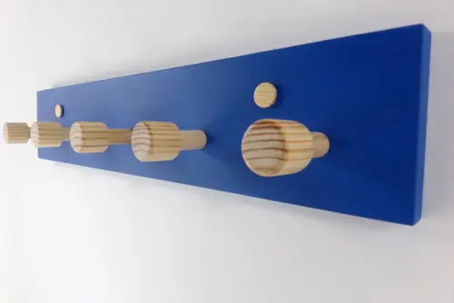 Cabideiro De Parede Em Madeira, 5 Hastes, Azul Mar.