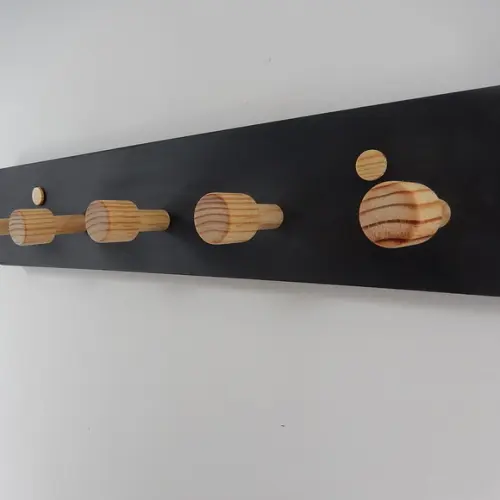 Cabideiro De Parede Em Madeira, 5 Hastes, Preto