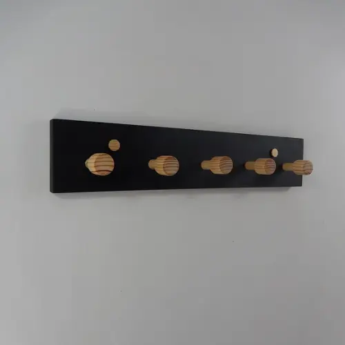 Cabideiro De Parede Em Madeira, 5 Hastes, Preto