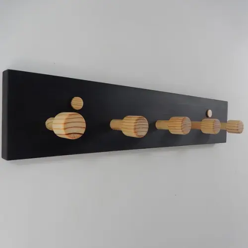 Cabideiro De Parede Em Madeira, 5 Hastes, Preto
