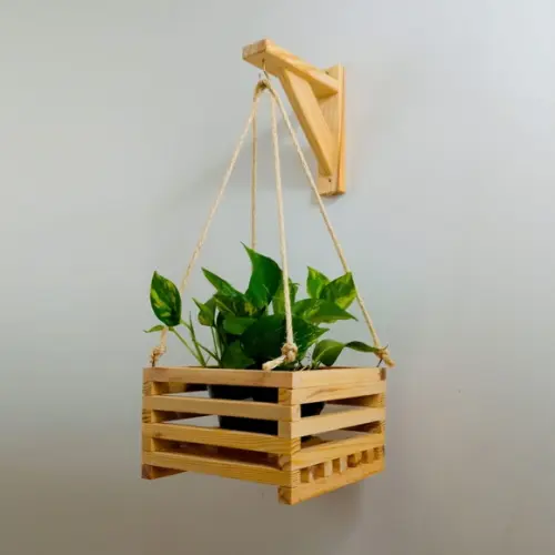 Kit Cachepô em Madeira Pinus Natural com Mão-francesa