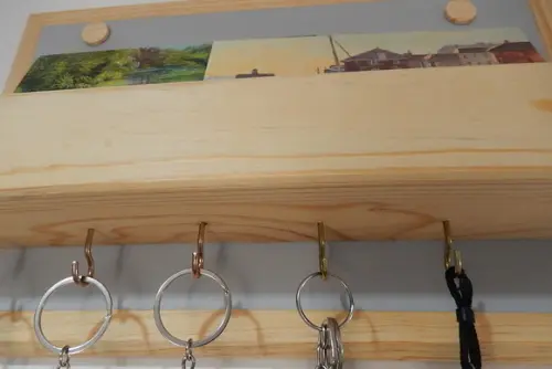 Porta chaves e organizador, 6 ganchos, em madeira, cinza