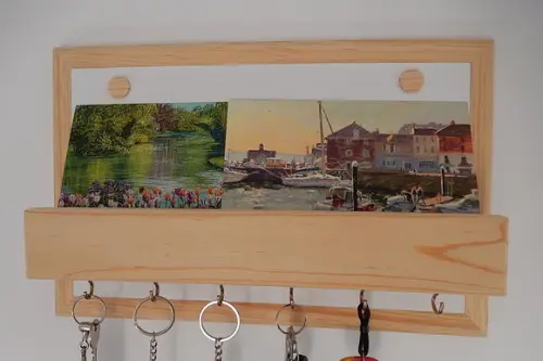 Porta chaves e organizador, 6 ganchos, em madeira, branco