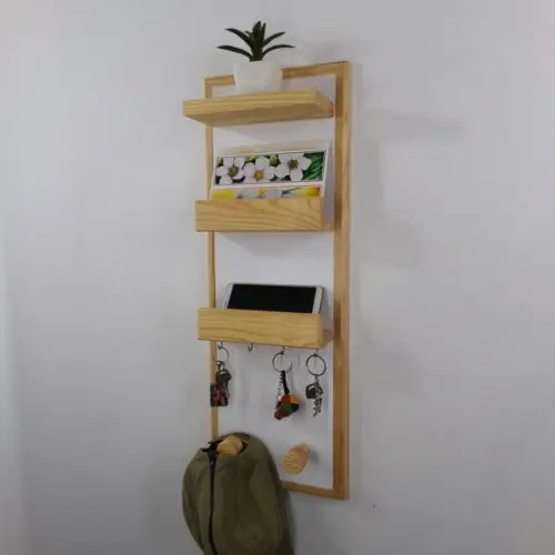 Porta Chaves Vertical com Nichos e 2h em Madeira, Branco N