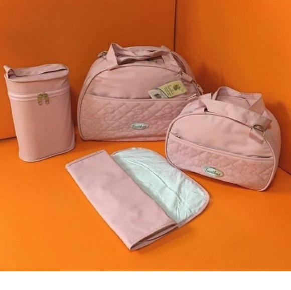 kit bolsa, frasqueira, porta mamadeira térmico e trocador