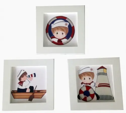 Trio Quadrinhos de mdf com Tema Marinheiro