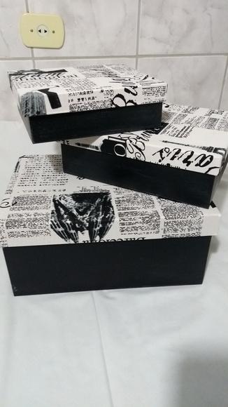 Trio de caixas em MDF c/tampa com tecido