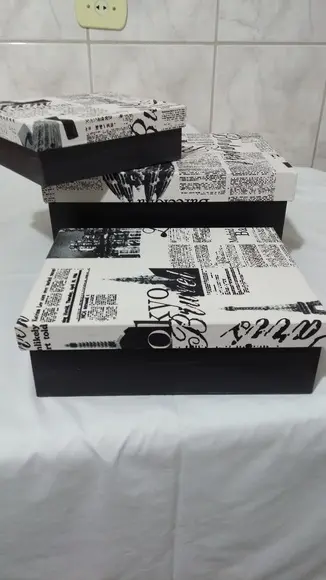 Trio de caixas em MDF c/tampa com tecido