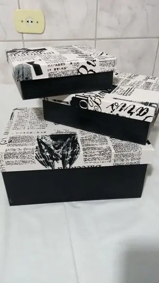 Trio de caixas em MDF c/tampa com tecido