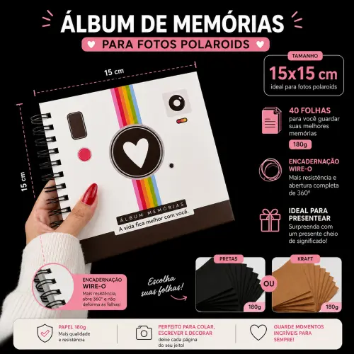 Álbum de Fotos com Capa Dura 15x15cm 40 Folhas