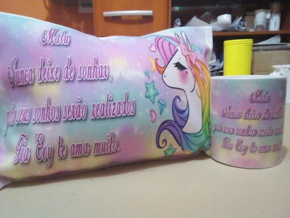 Almofada e Caneca Unicórnio Personalizado
