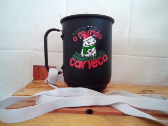 Caneca Alumínio Preta c/ Tirante Personalizada